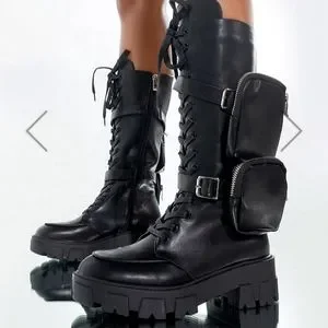 SaayaEgami専用VOLUMINOUSTOE PLATFORM BOOTS Demonia Shaker 60 Platform Ankle Boots - Black – Dolls Kill